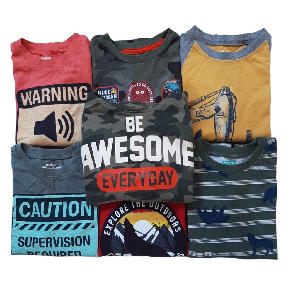 Garanimals Boys Sz 5T Long-Sleeve Multi-Color Graphic Print T-Shirt Bundle